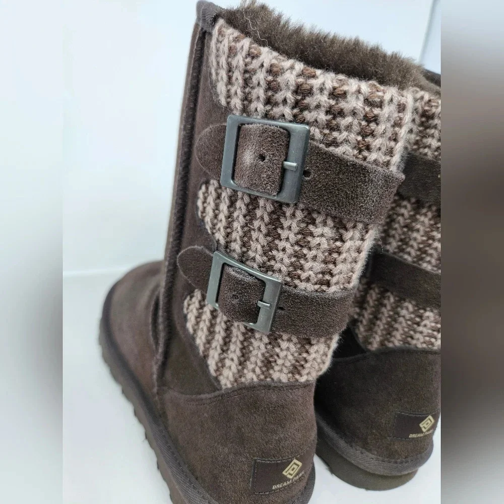 Dream Pairs Boots Womens Sz 8 Brown Faux Suede Knitted Back Faux Fur Adj.